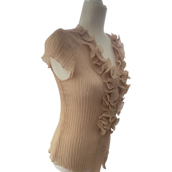 Vintage Taupe Ruffle Blouse Top Coquette, Grunge, 2000s, Retro Cowgirl, Medium - Picture 5 of 6